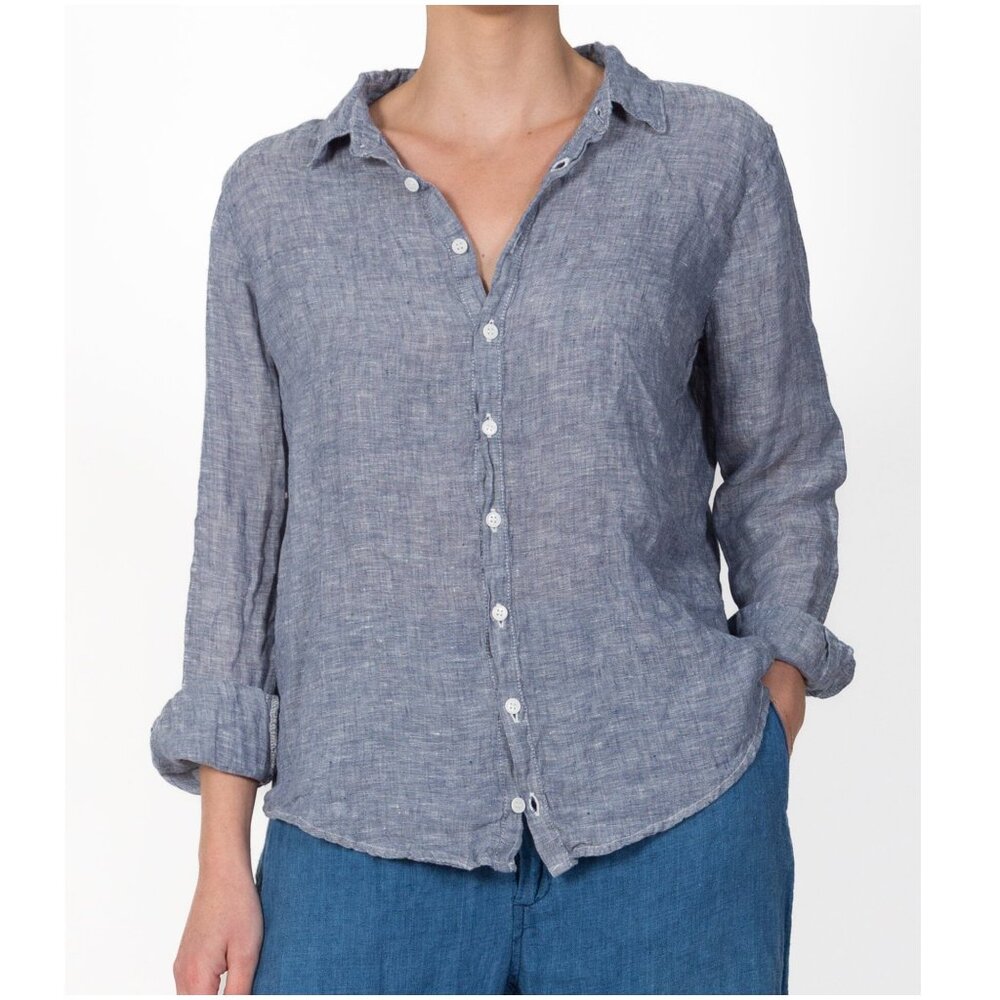 CP Shades Romy Linen Shirt S small chambray blue denim long sleeve button up - Picture 3 of 9